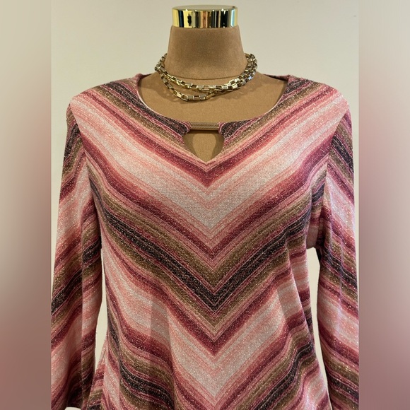 JM Collection Metallic Red Pink Browns Gold Zig Zag Lines. Gold Jewel . Sz M. - Picture 4 of 14